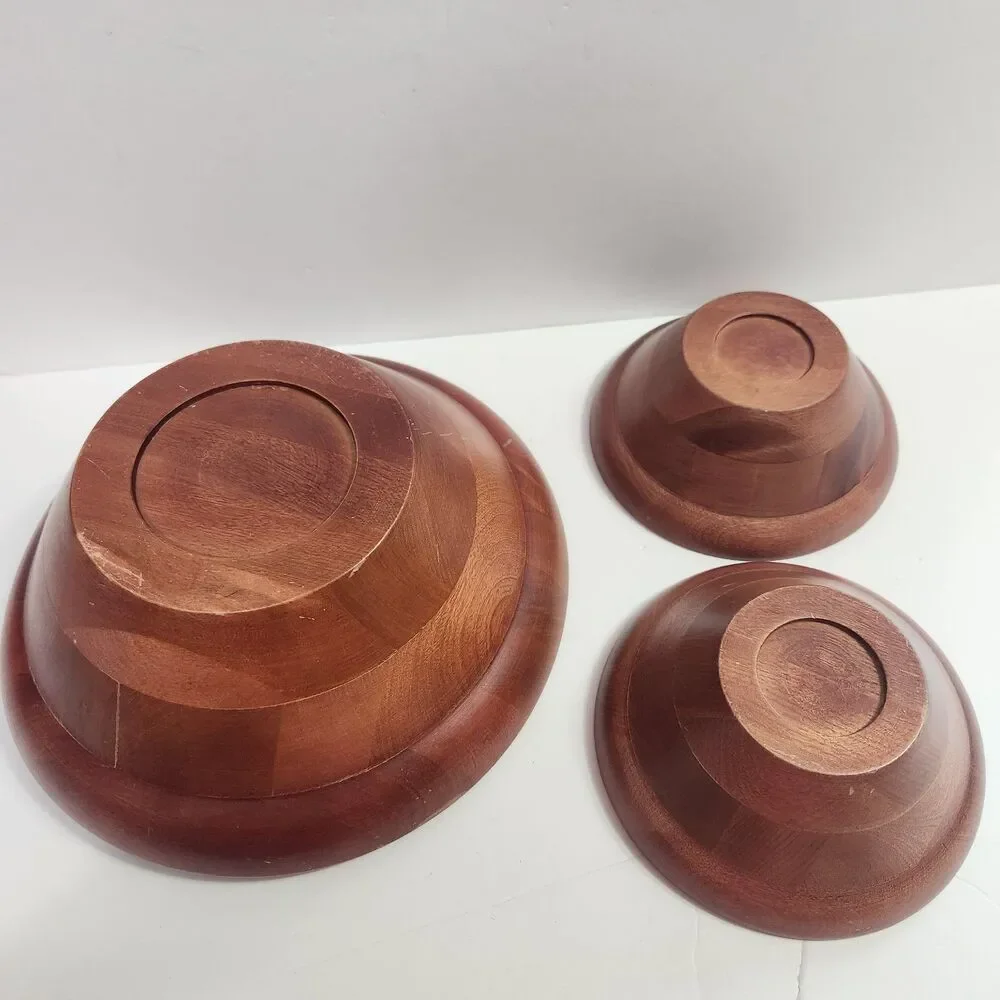 Vintage Wooden Teak Salad Bowls 3 Piece Set ( 1)-9.5